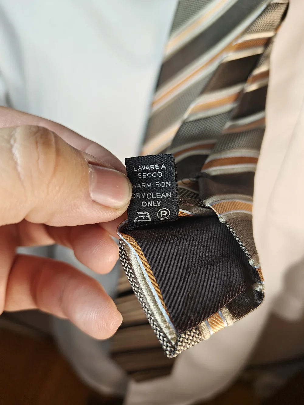 Ermenegildo Zegna Brown Gold Striped 100% Silk Jacquard Tie Made in Italy